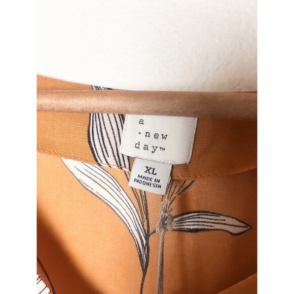 A New Day Women's Sz XL Rust Orange Floral Long Sleeve Sheer Bell Sleeve Top NWT - Picture 7 of 9